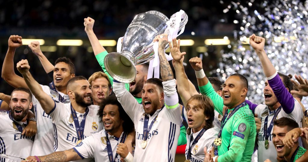Real Madrid soccer team celebrating victory